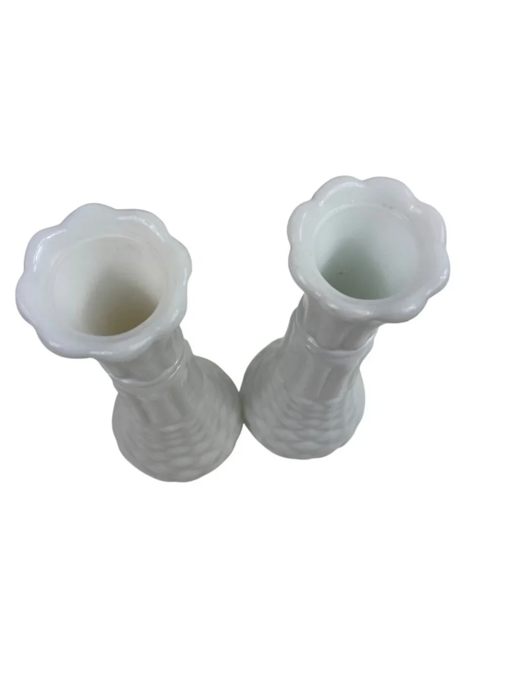 Vintage Anchor Hocking White Milk Glass Pineapple Bud Vase 9” Tall Set of 2